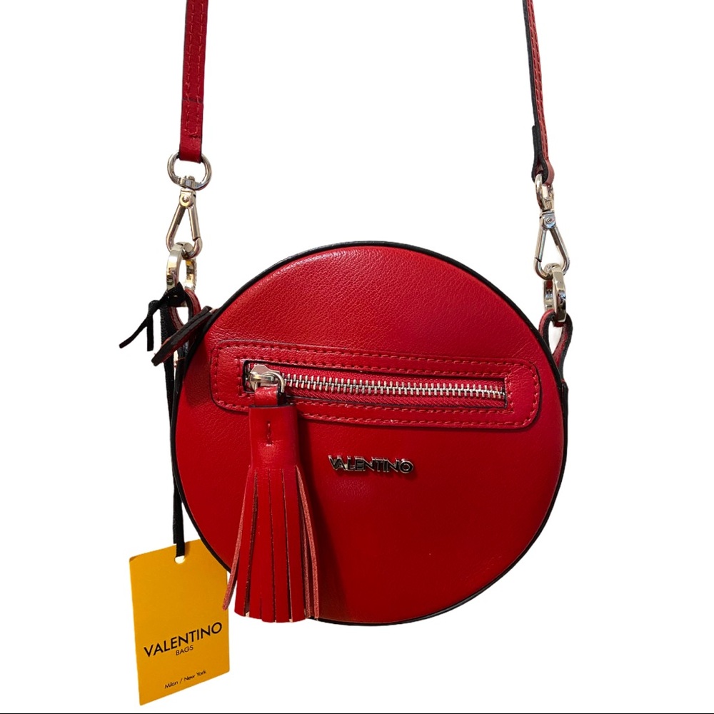 Authentic VALENTINO Henriette Round Red Leather Crossbody Bag Purse Luxury